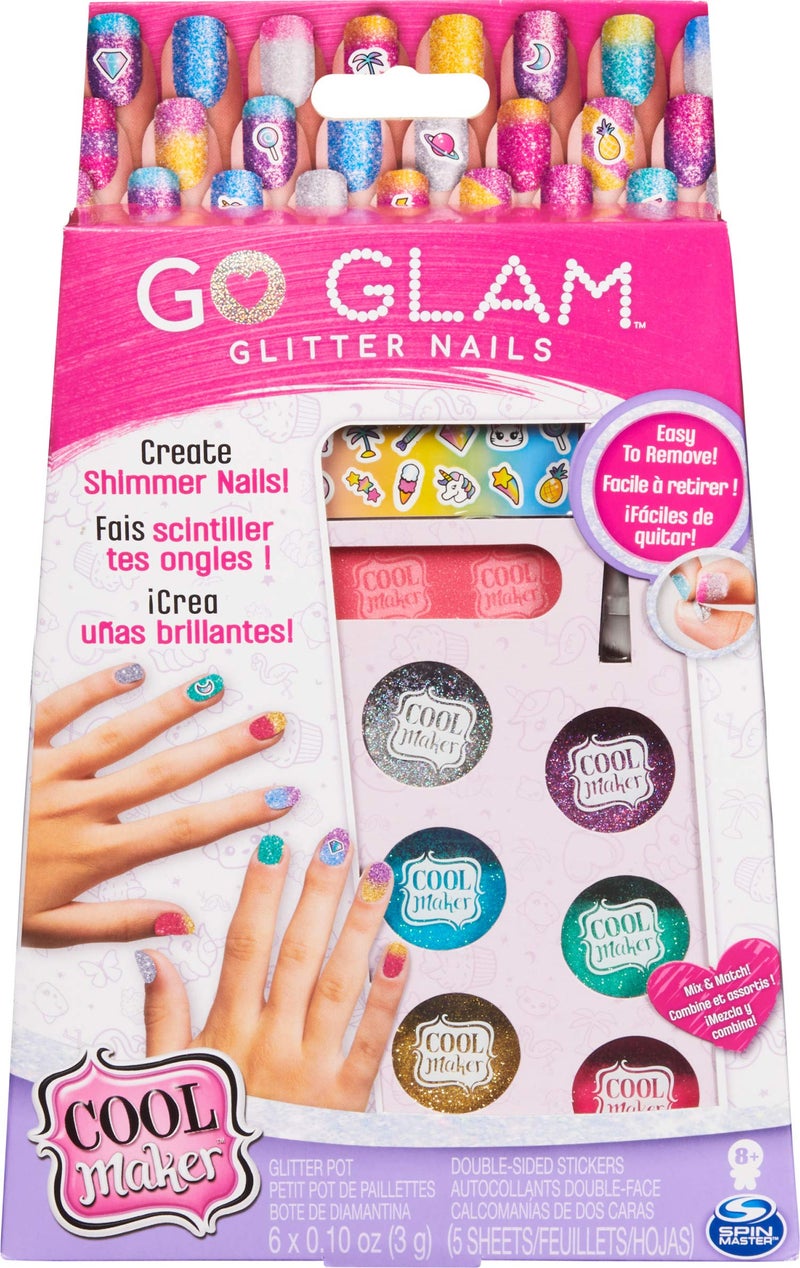 Cool Maker, Get Glitzy Glitter Nail Kit with 6 Colors & Stickers for 5 DIY Manicures (Packaging May Vary), Arts and Crafts for Kids Ages 8 and up - Image 1